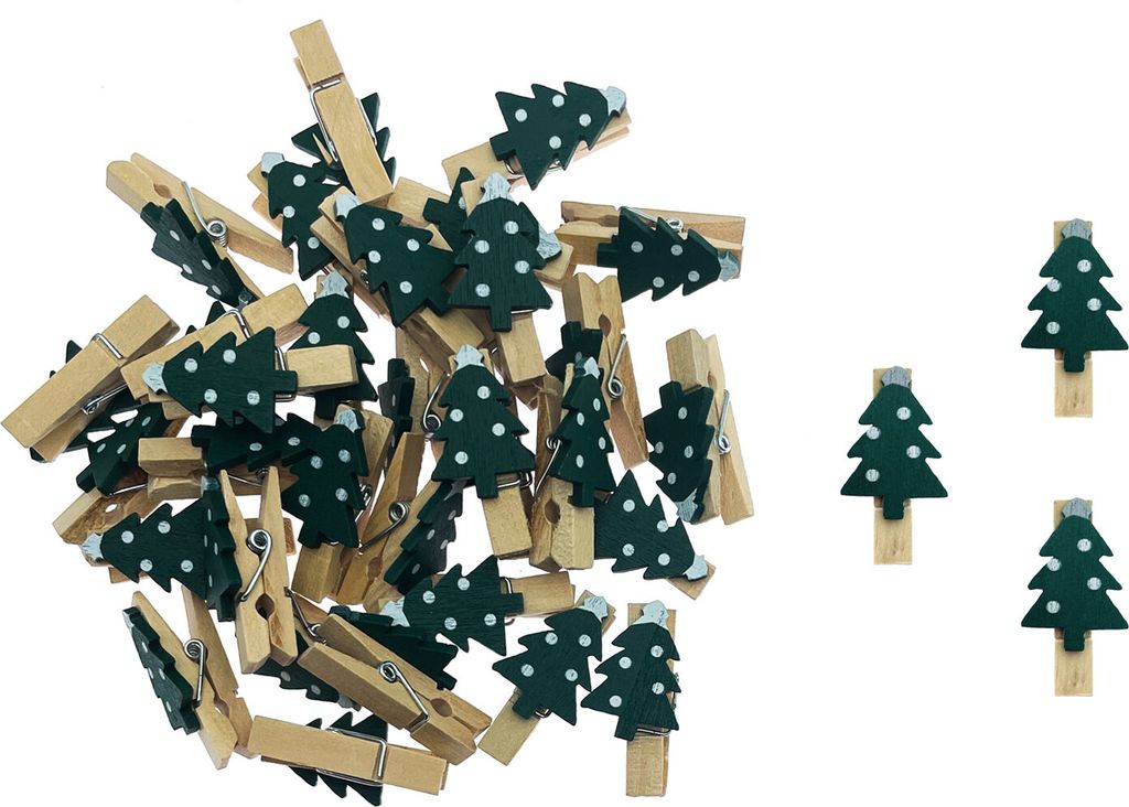 Oblique Unique 36 Mini Wäscheklammern Holz Miniklammern mit Tannenbaum Motiv Tannenbäume Klammern für Weihnachten