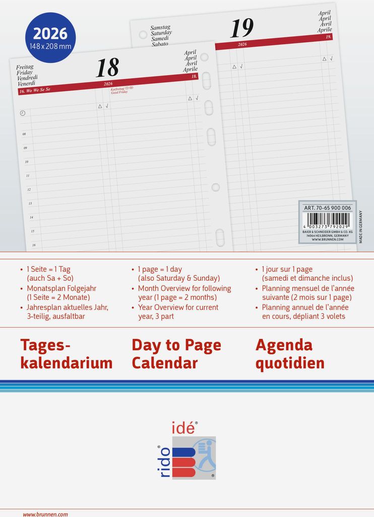 rido® idé® 70-65 900 006 Calendrier 2026 - Timing 1, agenda Image du produit 