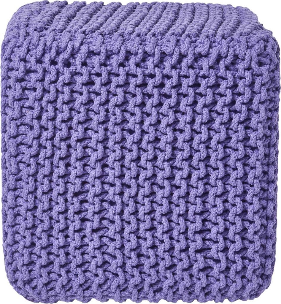 HOMESCAPES Gestrickter Sitzwürfel 100% Baumwolle, violett