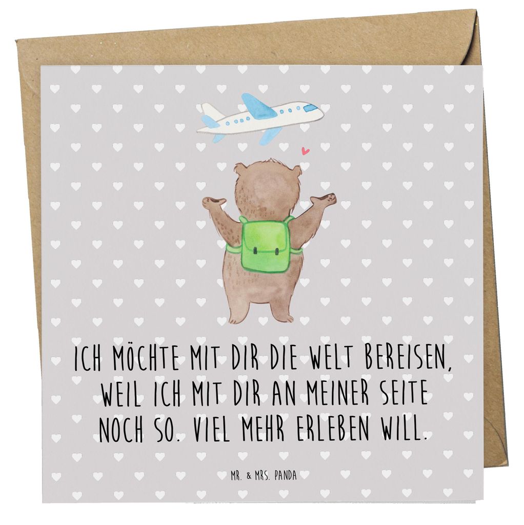 Mr. & Mrs. Panda Glückwunschkarte Bär Flugzeug - Grau Pastell - Geschenk, Valentinstag, Freund, doppelkarte, Grußkarte, faltkarte, für Frauen, ...