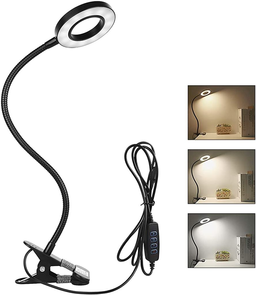 8W LED Klemmleuchte dimmbar Schreibtischlampe Leselampe flexibel USB Tisch-Lampe 