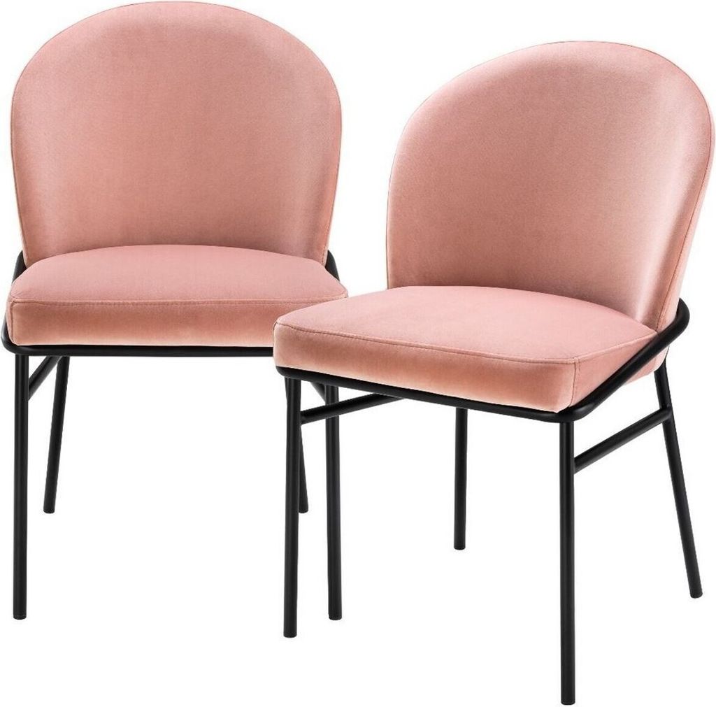 Casa Padrino Luxus Esszimmerstühle Rosa / Schwarz 49 x 56 x H. 82 cm - Küchenstühle mit edlem Samtstoff - Esszimmer Set