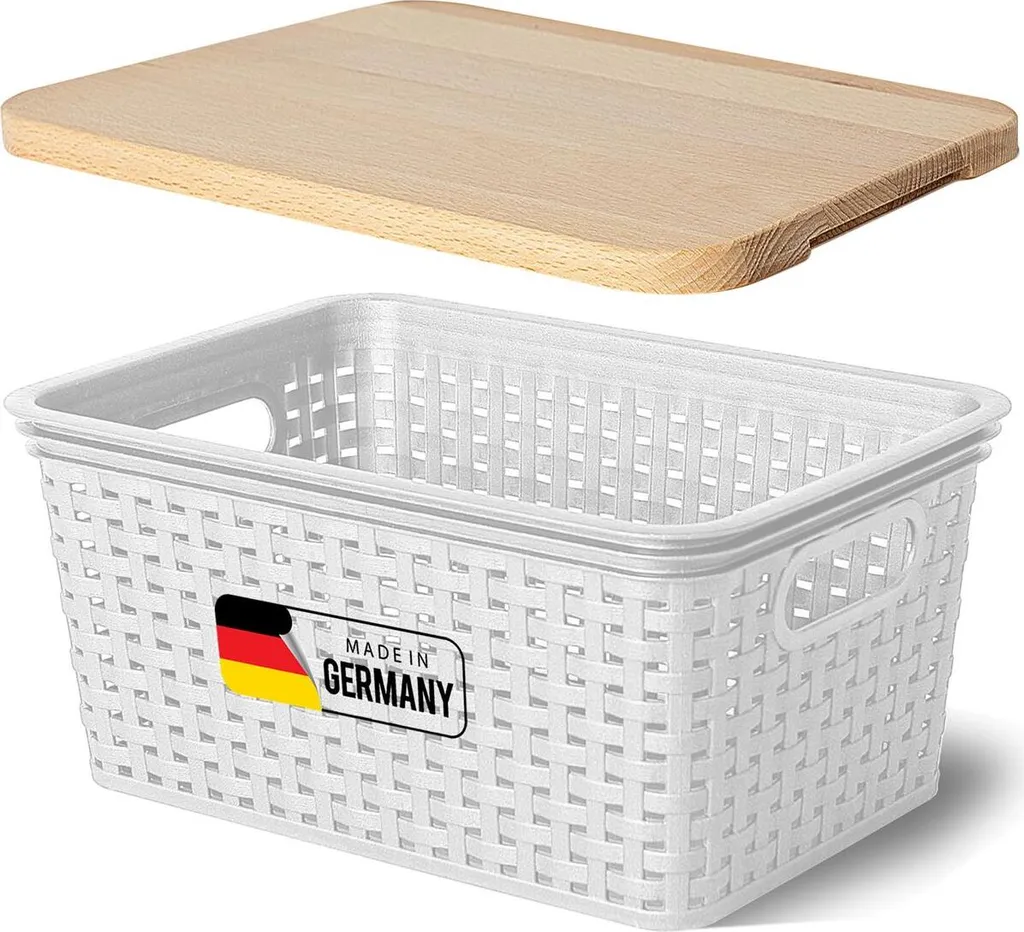 Novaliv Boîte de Rangement 5L avec Couvercle en Bois Panier Blanc Design