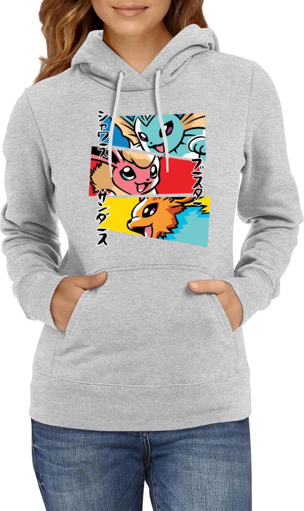 Damen Kapuzenpullover Japan Manga Anime Comics Animation Pokeball Eevee Evolutions, Lady M / Grau