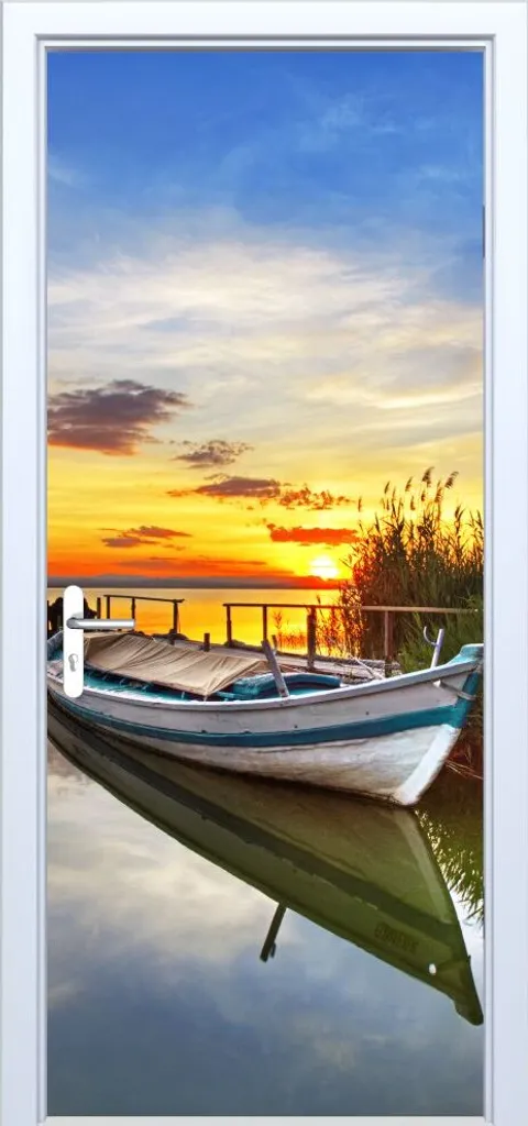 Poster Adesivo per Porte Barca Lago 086PD - Tessuto Resistente