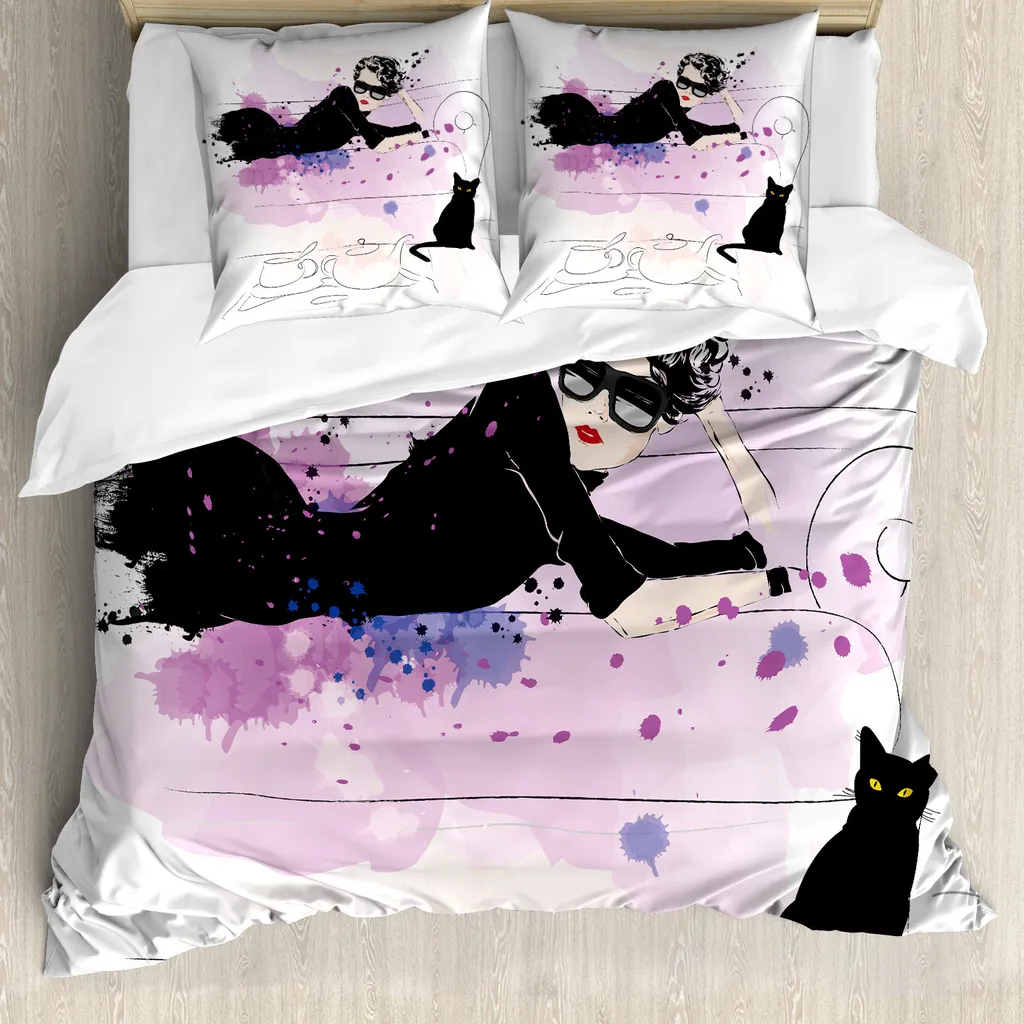 Set Letto Bambina ABAKUHAUS 200x200 Gattini Viola Lavanda Anallergico