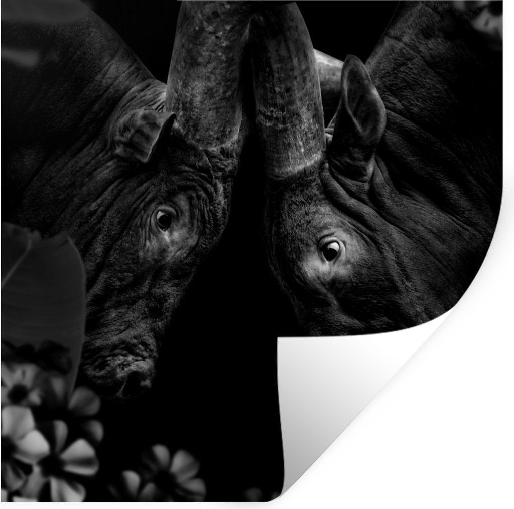MuchoWow Wandtattoo Wandsticker Wandaufkleber Blumen - Kuh - Dschungel - Schwarz - Weiß 30x30 cm Selbstklebend und Repositionierbar - Reposition...