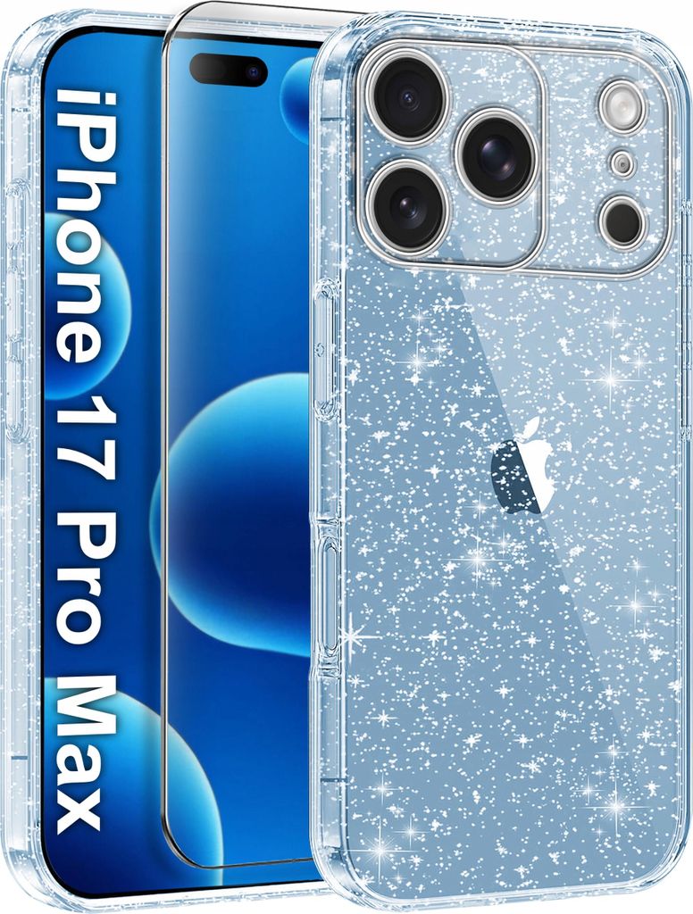 Hülle für iPhone 17 Pro Max CASE CLEAR BROKAT GLITZERNDE 2 MM + GLAS