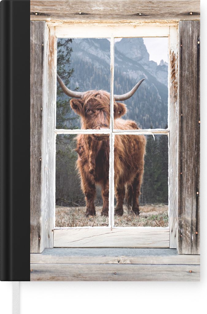 MuchoWow Notizbuch Tagebuch Haushaltsbuch Notebook A5 Schottischer Highlander - Aussicht - Berg - Bäume - Notizblock - Notizheft - Notebook - Sc...