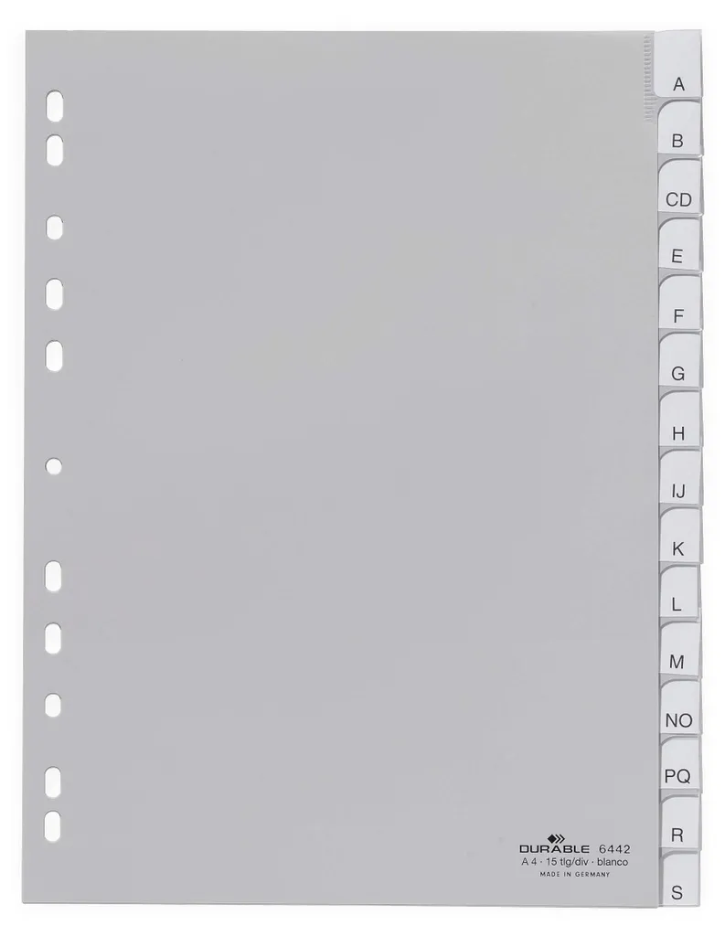Intercalaire A4 Durable 15 part. gris en PP scellé pour classeurs (644210)