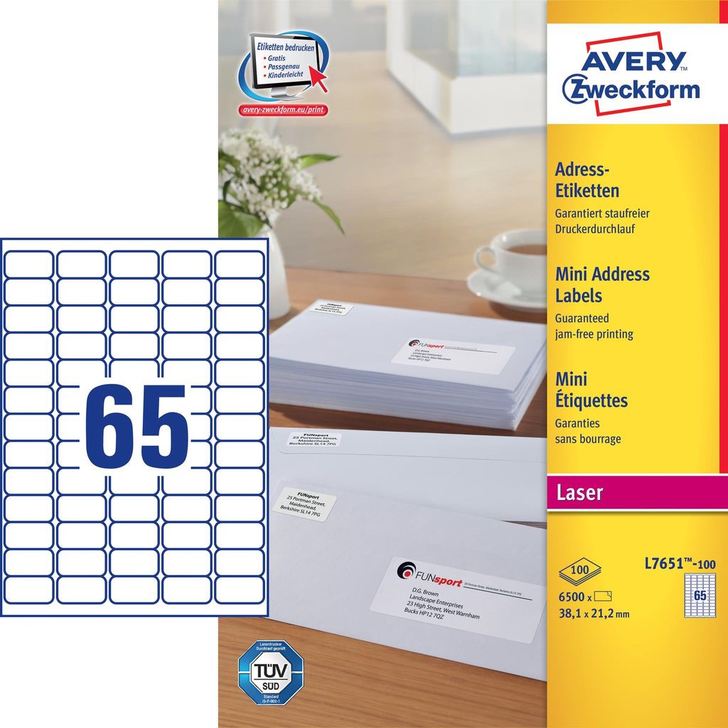 AVERY Zweckform QuickPEEL Adress Etiketten 38,1 x 21,2 mm weiß 6.500 Etiketten