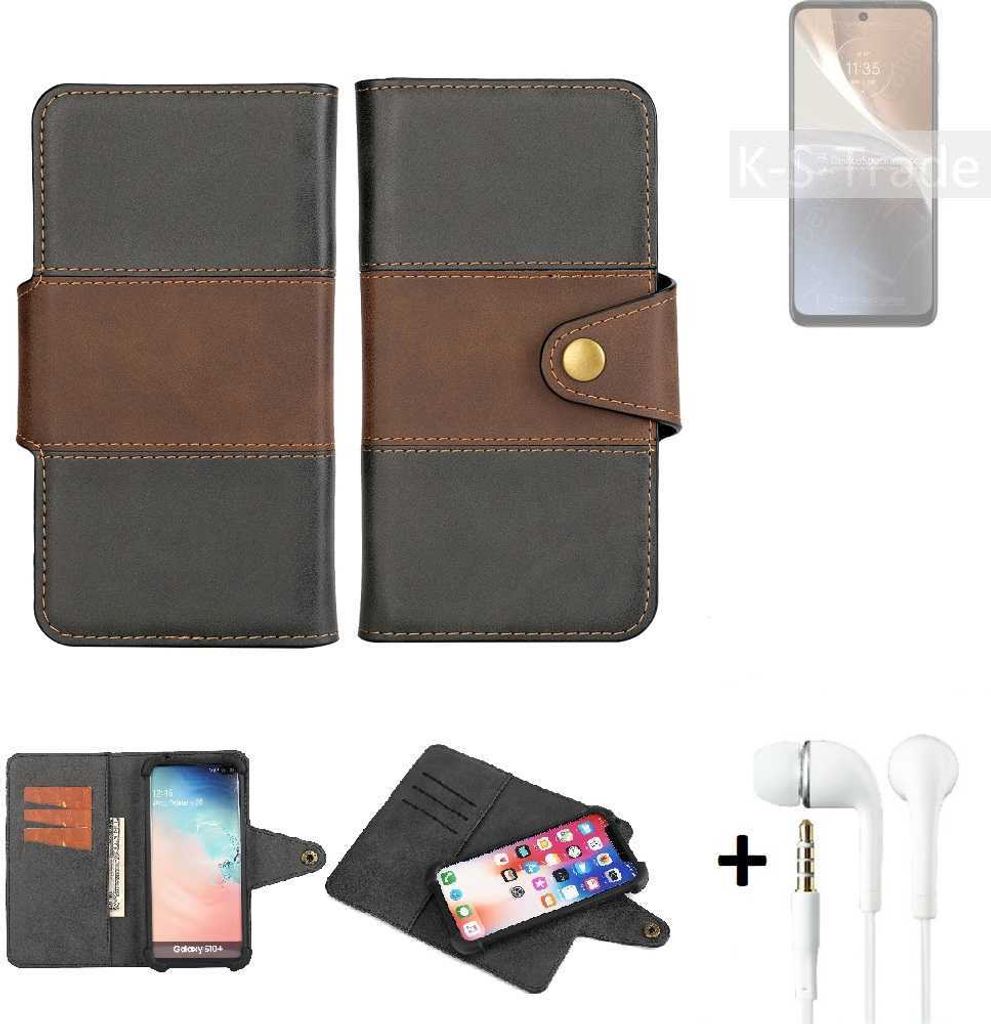 K-S-Trade Handyhülle Schutzhülle Bookstyle Wallet-Case kompatibel mit Motorola Moto G32 + earphones Bumper rundumschutz schwarz-braun 1x