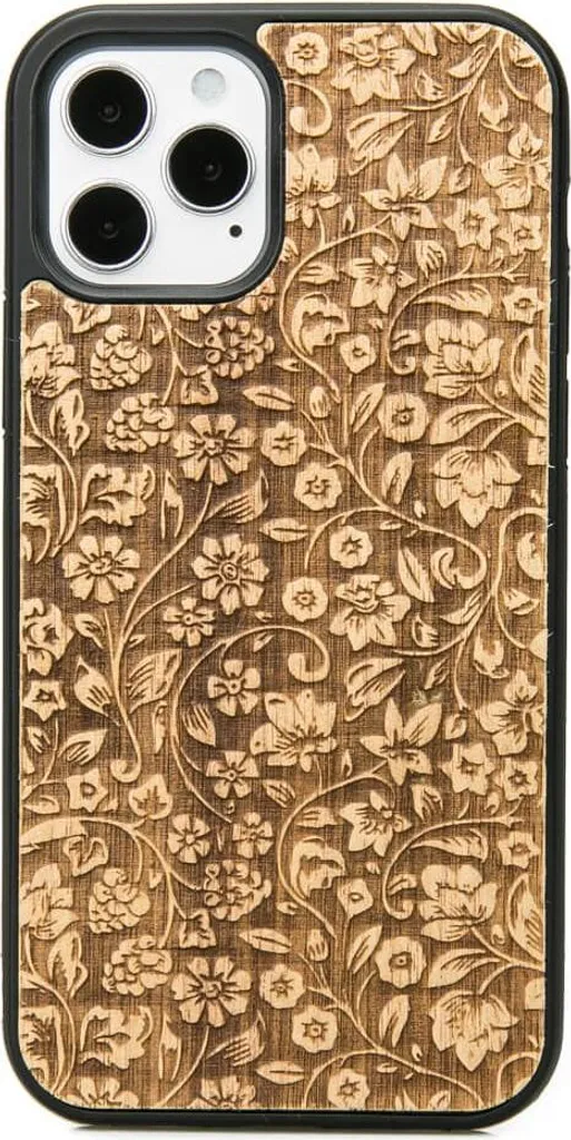 Custodia Eco iPhone 12 Legno Aniegre | Wild Flowers Incisi a Mano