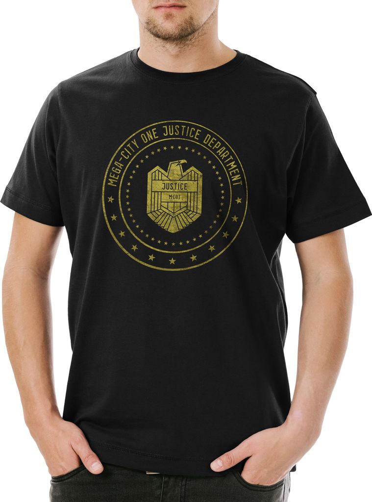 Urban Backwoods Mega City One Justice Dept Logo II, Herren T-Shirt, Farbe: Schwarz, Größe: 3XL