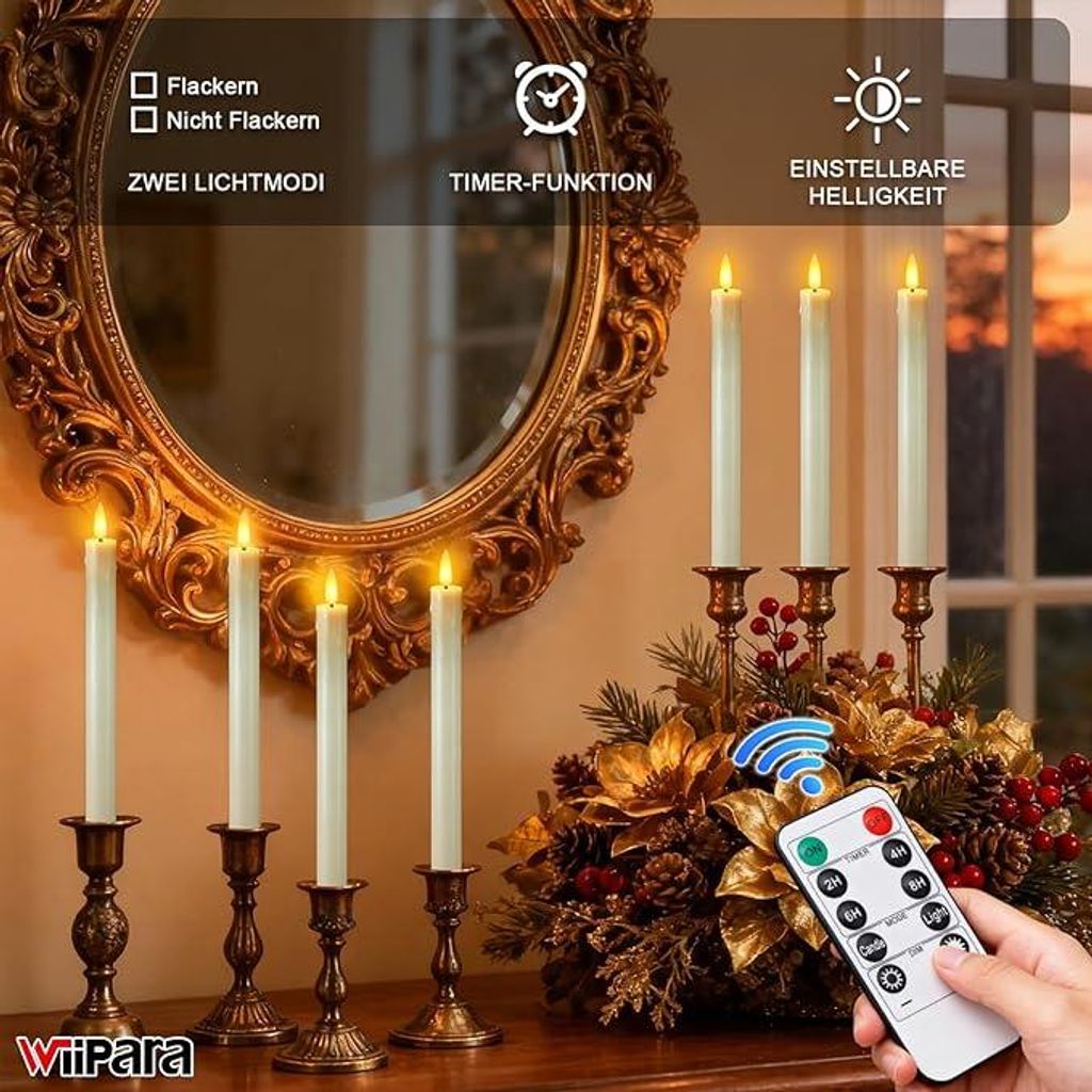 LED Stabkerzen , 6 Stück LED Kerzen Flackernde Flamme