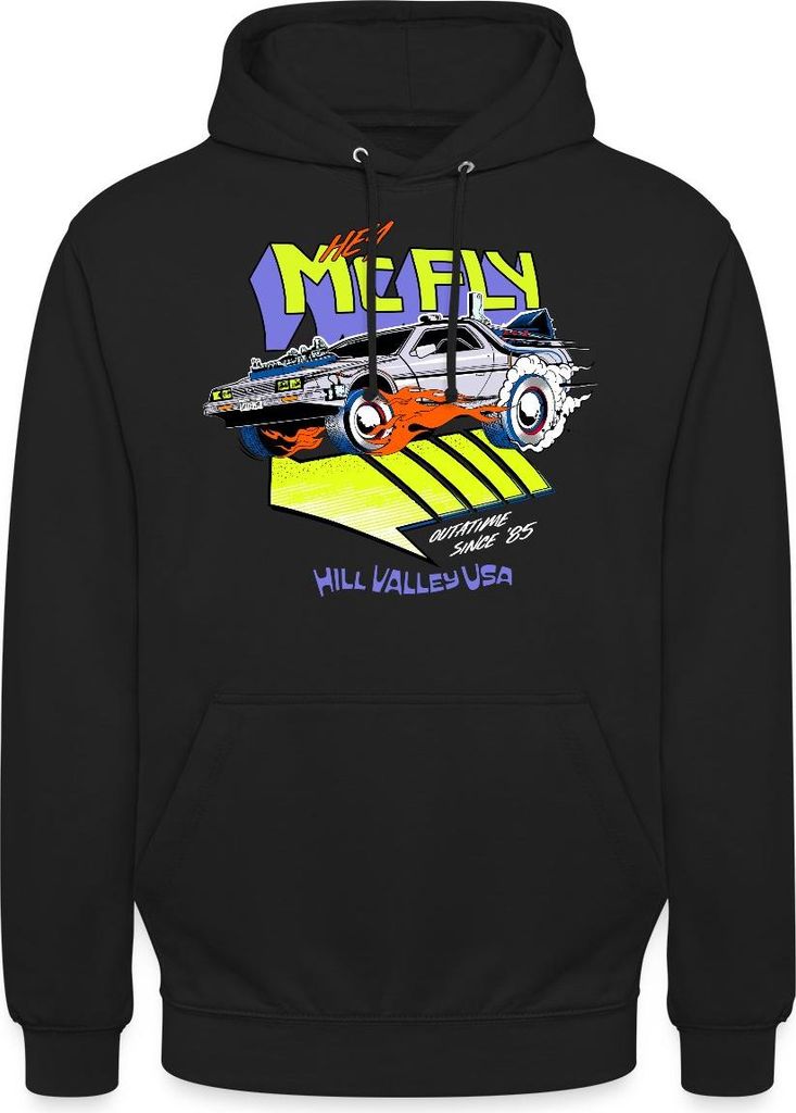Spreadshirt Zurück In Die Zukunft Hey McFly Delorean Uni Hoodie, 3XL, Schwarz
