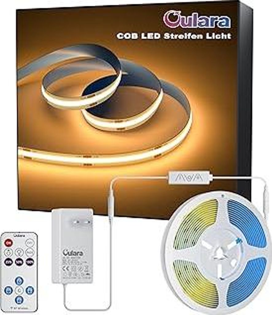 LED Streifen Warmweiss 2700K 6M Dimmbar 24V COB LED Strip lights Set mit RF Fernbedienung und Netzteil,CRI90+ Hell Unterbauleuchte Flexibel led ban...