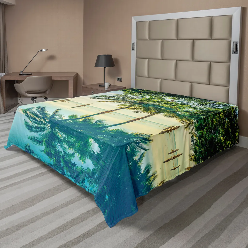 Drap de lit respirant sans chaleur excessive motif piscine vert et bleu