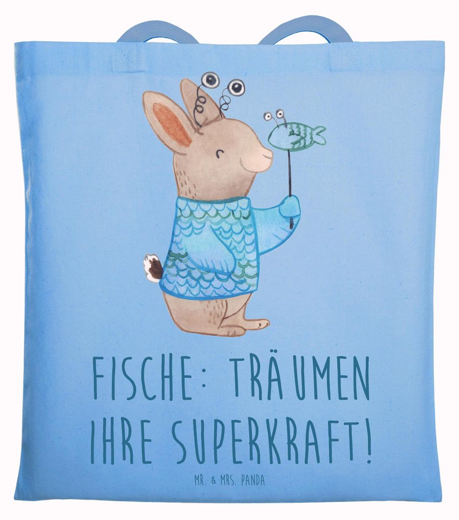 Mr. & Mrs. Panda Shopping Tasche Fische Kraft - Sky Blue - Geschenk, Baumwollbeutel, dokumententasche, Geschenke Astrologie, Empathie, Sternzeichen...
