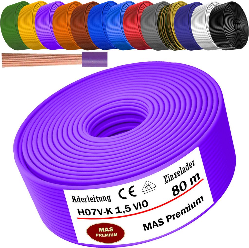 80m Aderleitung H07 V-K VIO 1x1,5 mm² Violett(Lila) Einzelader flexibel