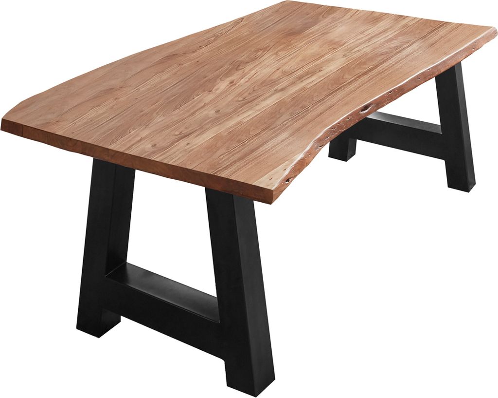 SAM Esstisch Baumkante massiv Akazie Natur 120 x 80 A-Gestell schwarz ATHEN