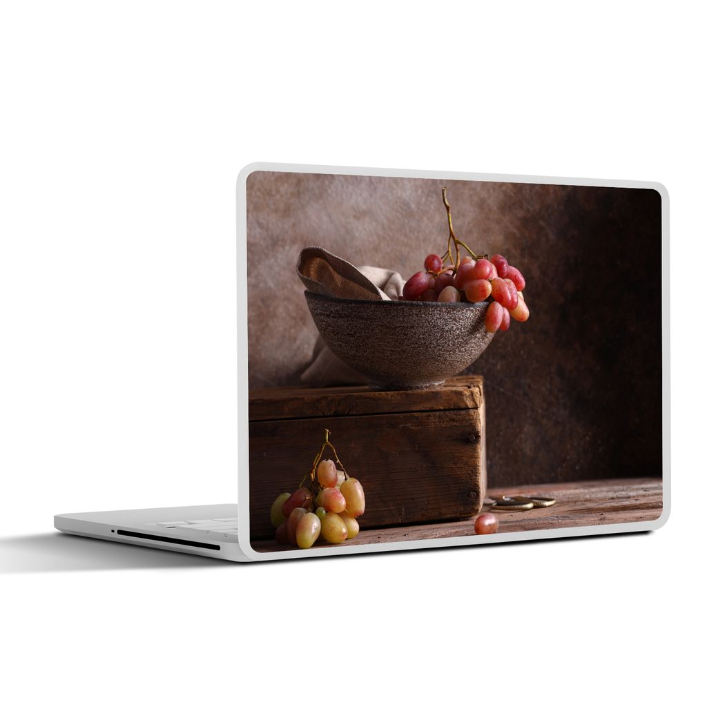 MuchoWow Laptop Aufkleber Sticker Cover Rustikal - Weintrauben - Schale - Stilleben - Obst 32.5x23.5 cm - Sticker für Laptop - Selbstklebend