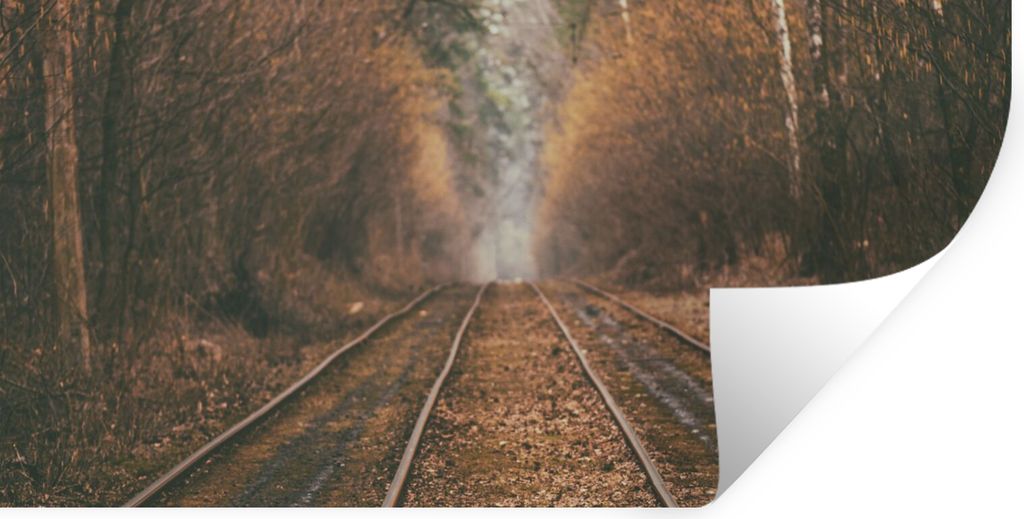 MuchoWow Wandtattoo Wandsticker Wandaufkleber Bahnstrecke - Weg - Wald - Baum 80x40 cm Selbstklebend und Repositionierbar - Aufkleber