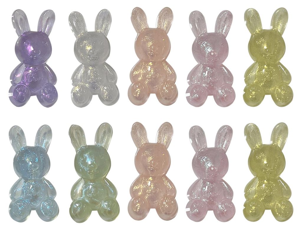 10 Stück Glitzernde Acryl-Hasenanhänger, Mini-Osterhasen, sitzende 3D-Tierfiguren, DIY-Bastelbedarf, Zubehör