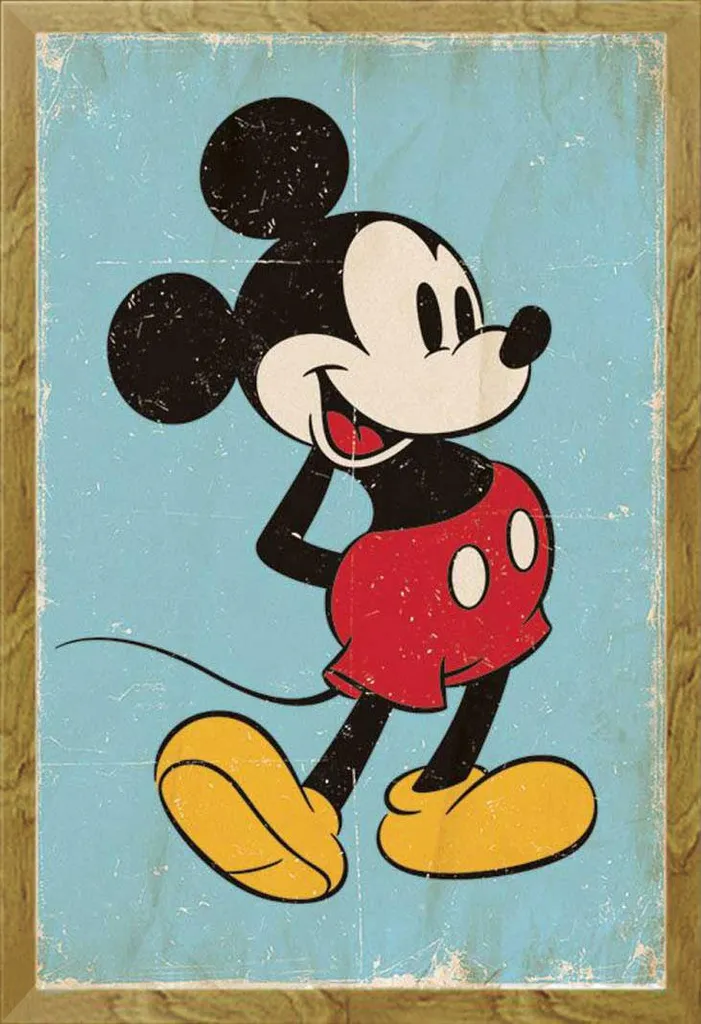 Poster Topolino Disney Vintage con Cornice MDF Quercia Shinsuke Maxi