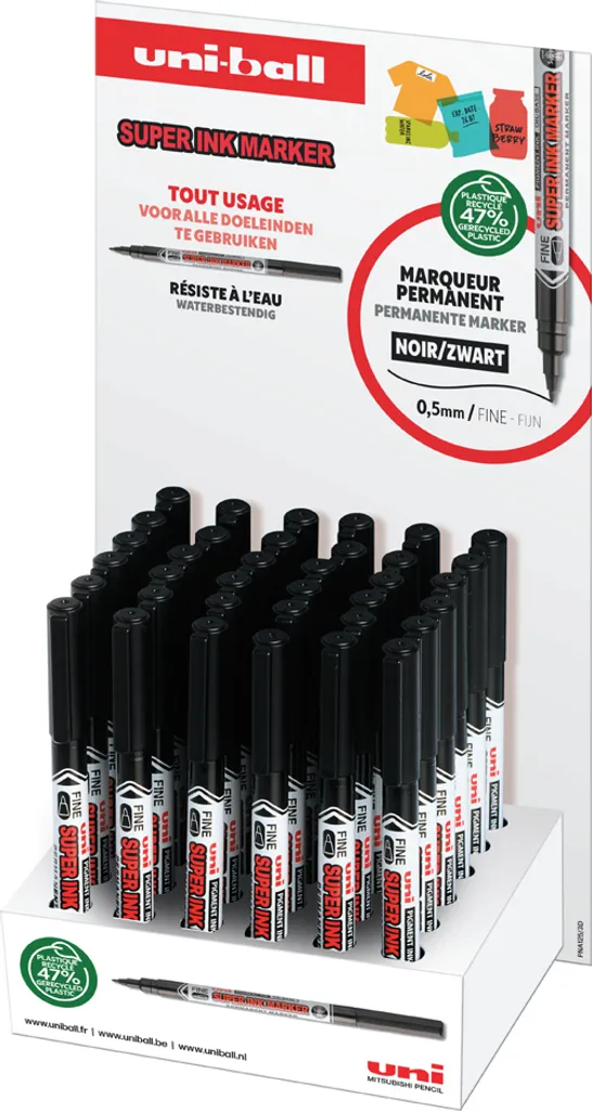 uni-ball Marqueur Permanent Super Ink PNA-125 Noir - Présentoir 36 Pièces