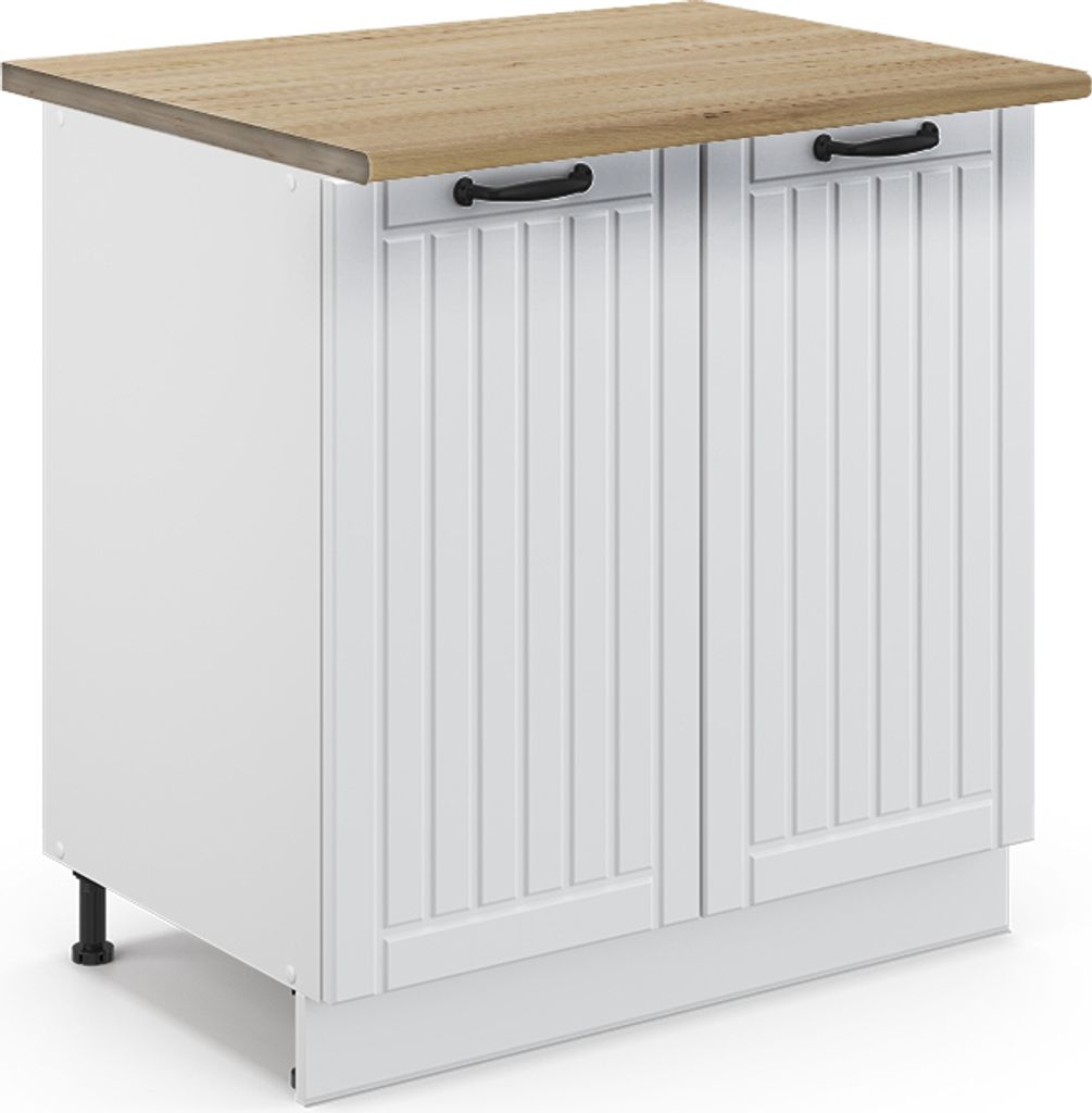 Spülenunterschrank Vicco Fame-Line Weiß Landhaus 80 cm mit Regal, AP Eiche, Model 45688