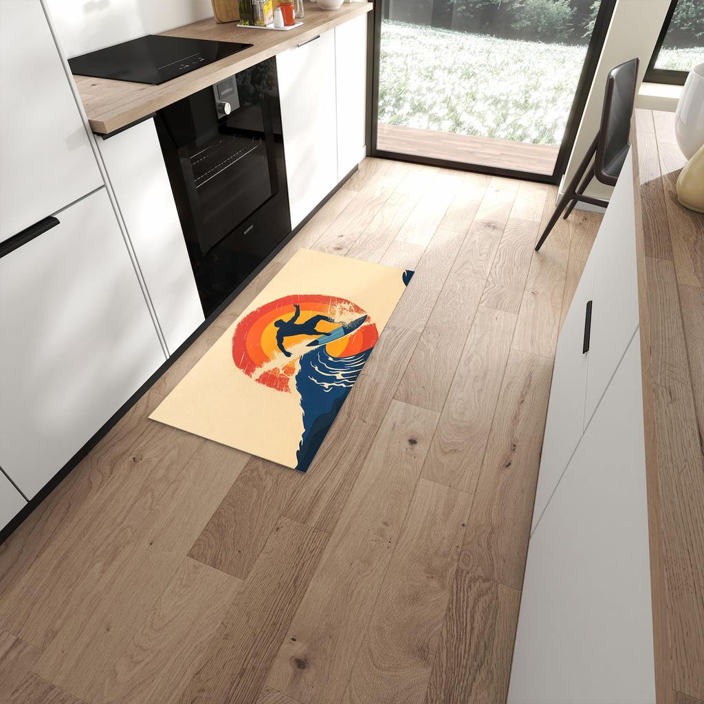 Küchenteppich 60x120cm rutschfest & abwischbar PVC Läufer - Surferwelle