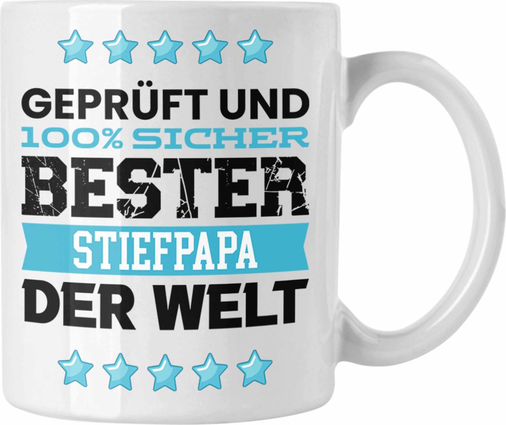 Trendation - Bester Stiefpapa Der Welt Geschenk Tasse für Stief Papa Geburtstag Stiefvater (Weiß)