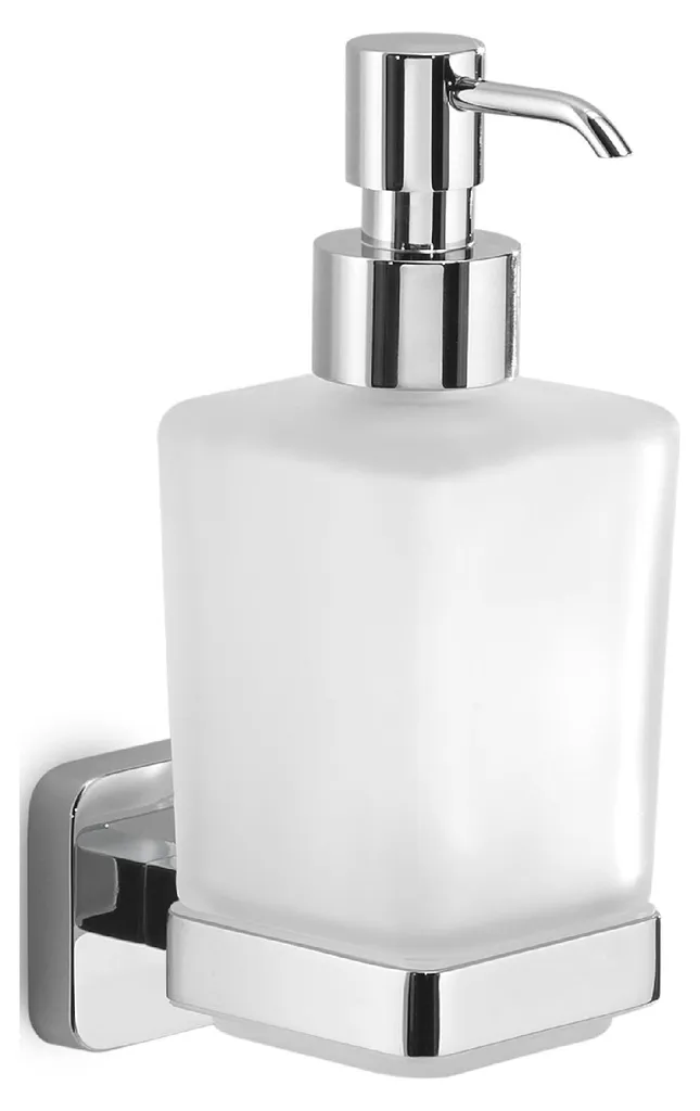 Porte-savon liquide mural Tonga en inox et verre chromé sans perçage