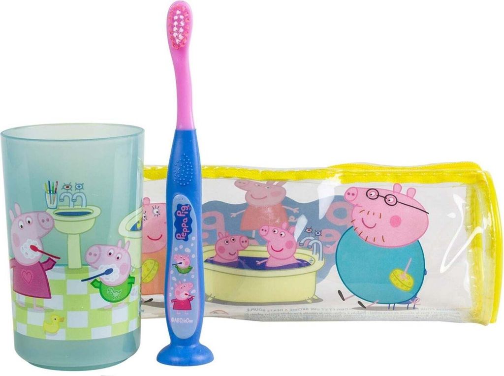 Tinokou, Zahnbürstenset-Becher - Kinderset - Peppa Pig, Gelb