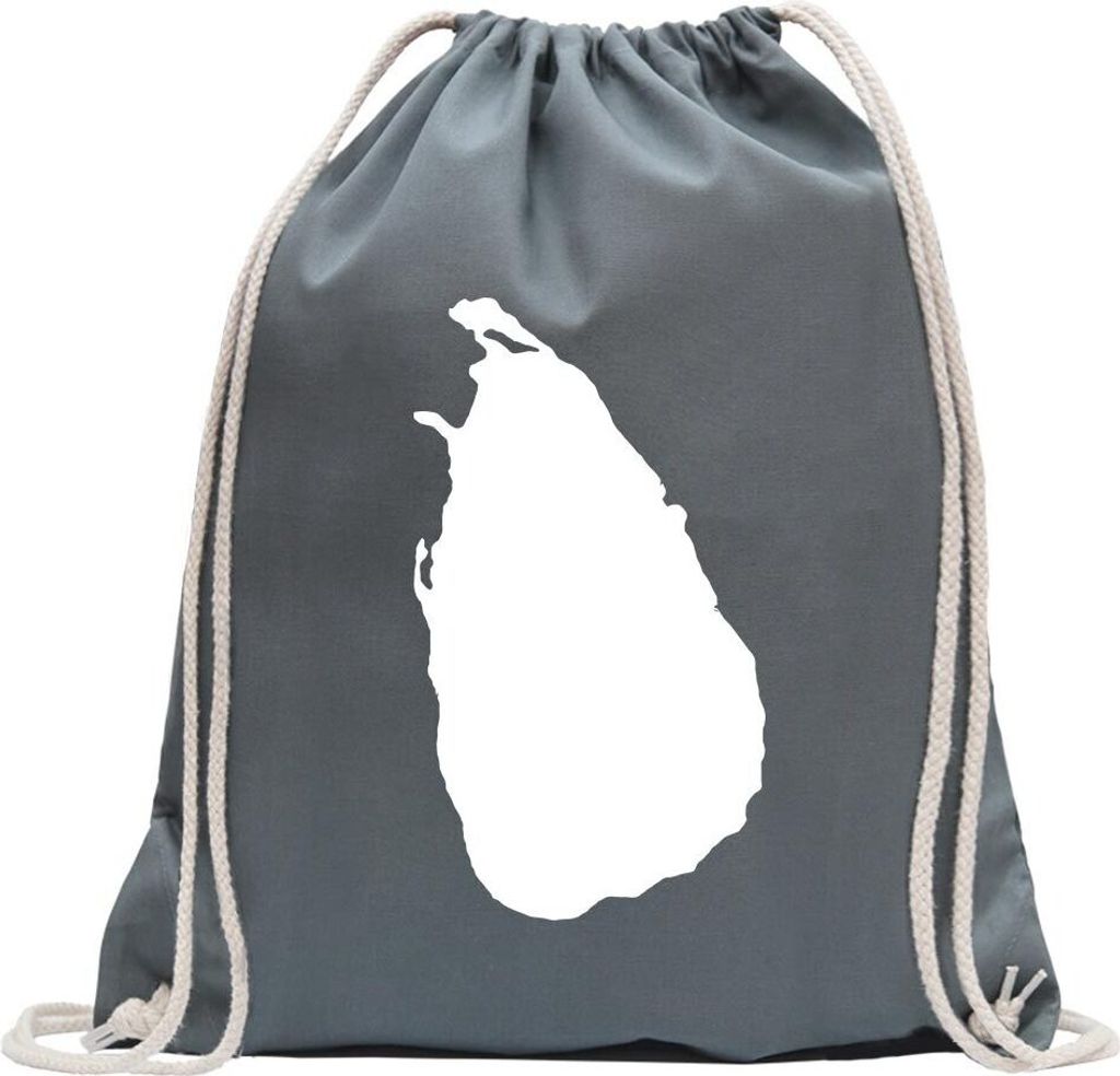 Kiwistar - Turnbeutel - stahlgrau - Sri Lanka Umriss Kontur - Fun Rucksack Sport Beutel Gymsack Baumwolle mit Ziehgurt