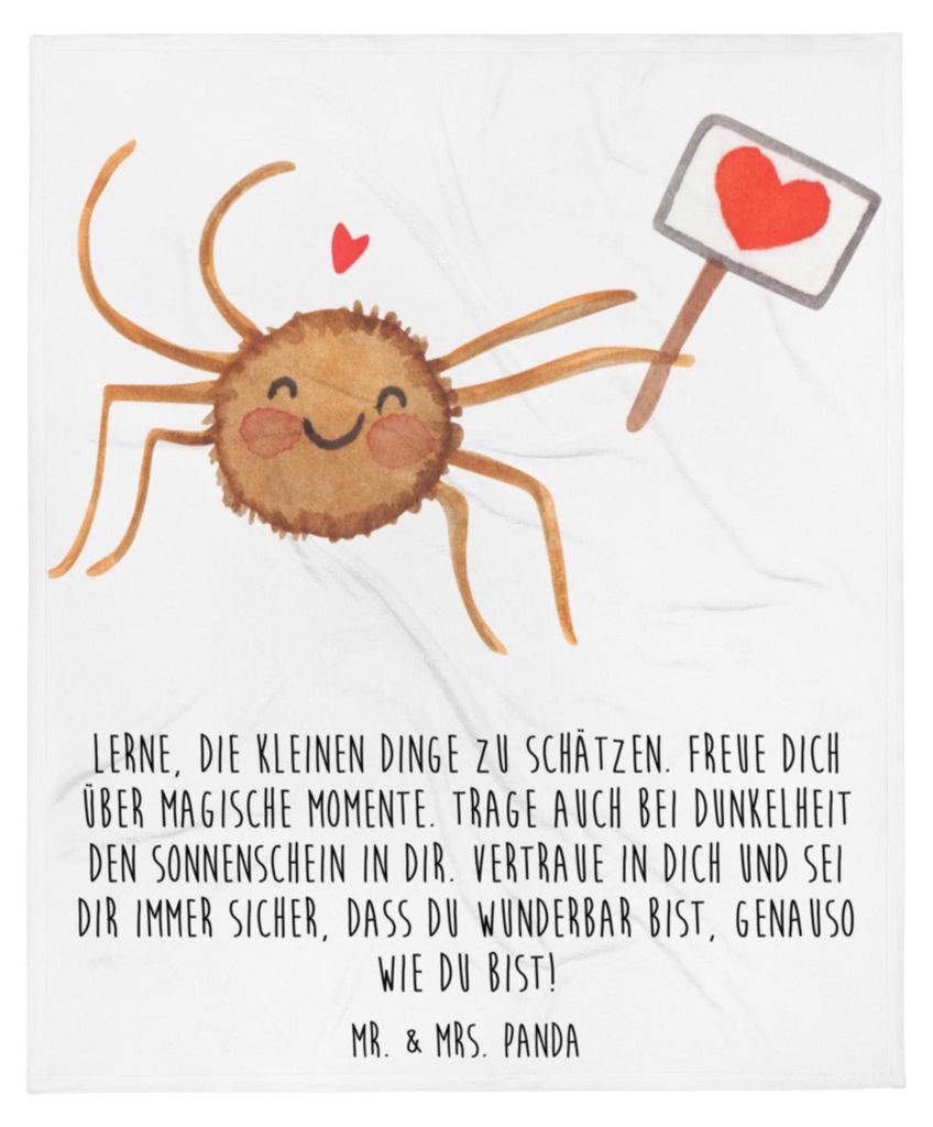 Mr. & Mrs. Panda Tagesdecke Spinne Agathe Motivation - Weiß - Geschenk, Plaid, Liebe, Glück, Decke, Bettdecke, Kuscheldecke, Sofaüberwurf, Danke...