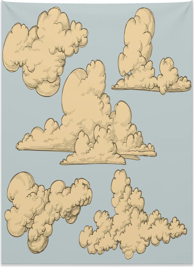 Abakuhaus Kids Wandteppich, Cartoon flauschige Wolken Art aus Weiches Mikrofaser Stoff Kein Verblassen Klare Farben Waschbar, 110 x 150 cm, Beige Blau