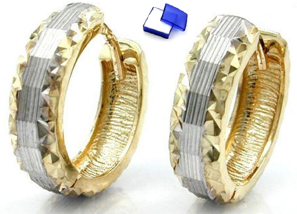 9Kt  Goldohrringe Goldcreolen 375 Gold Ohrringe Creolen bicolor diamantiert 