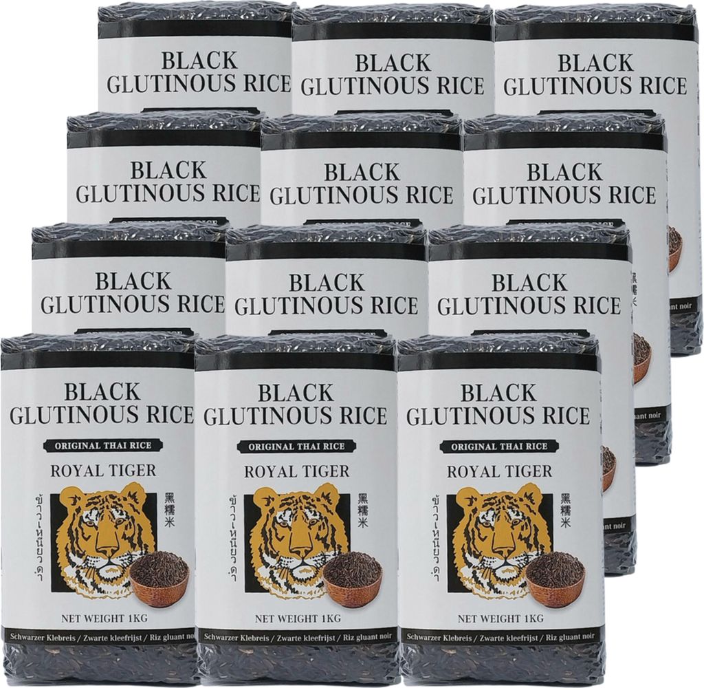 Royal Tiger schwarzer Klebreis, 12x 1kg Beutel, Klebereis aus Thailand