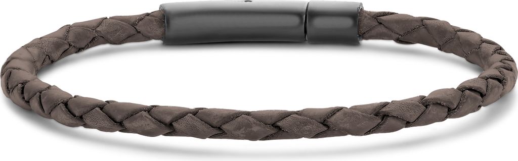 7FB-0635 - Frank1967 – Gevlochten leren armband vintage grijs - 21 cm - heren armband