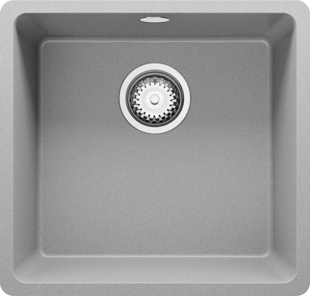 PRIMAGRAN Unterbauspüle Granit Grau 46x44cm, Spülbecken 1 Becken + Ablauf-Set, Granitspüle ab 50er Unterschrank - Venedig Easy