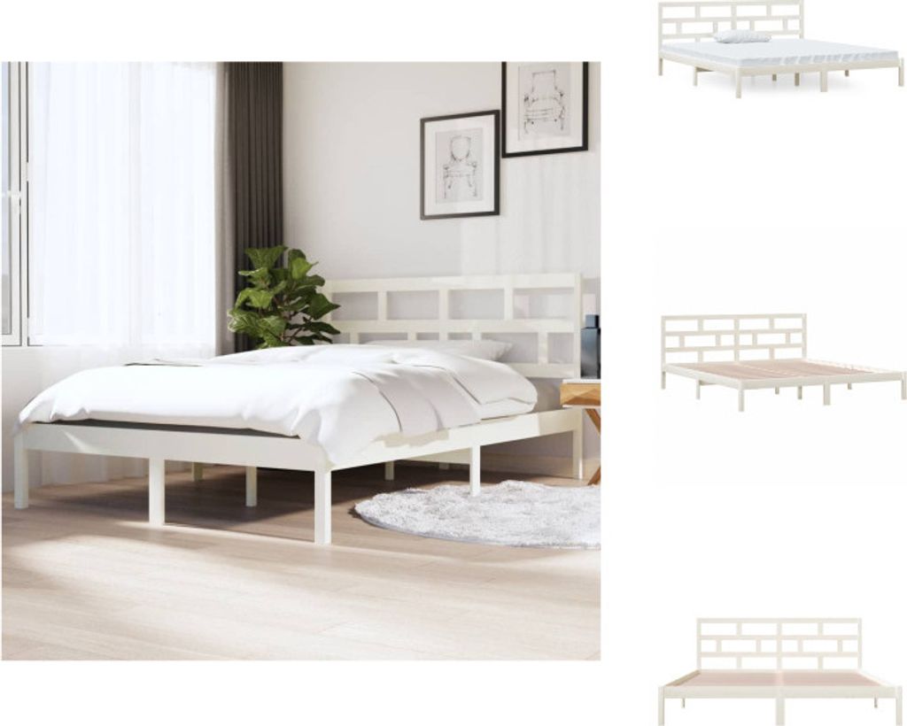 vidaXL Massivholzbett Weiß Kiefer 140x190 cm - Betten & Bettgestelle