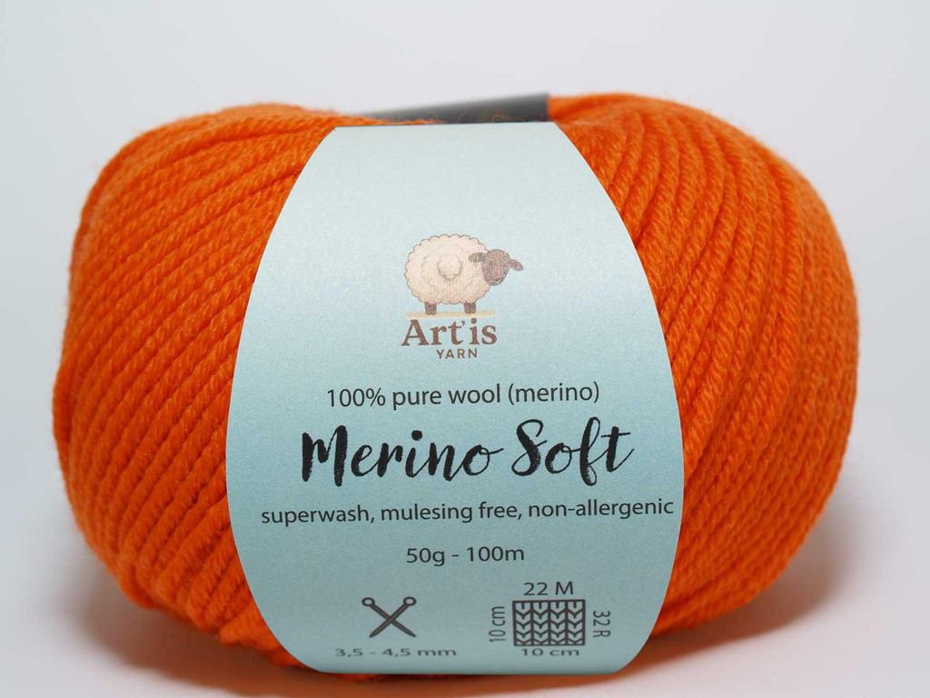 Merino Soft Art'is Yarn 100% Wolle, Mulesing-frei & Superwash (50g / 120m) (23 orange)