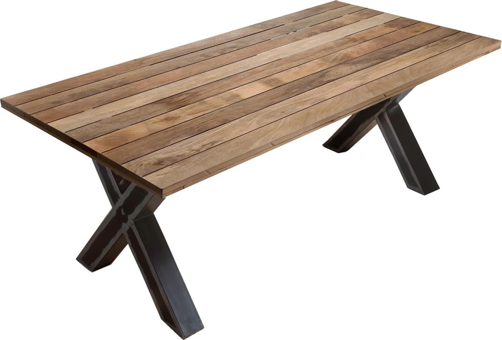 SIT Möbel Esstisch 220 x 100 x 77 cm | Tischplatte 43 mm | Mango natur | X-Metallgestell antikschwarz | 15903-41 | Serie TABLES & CO