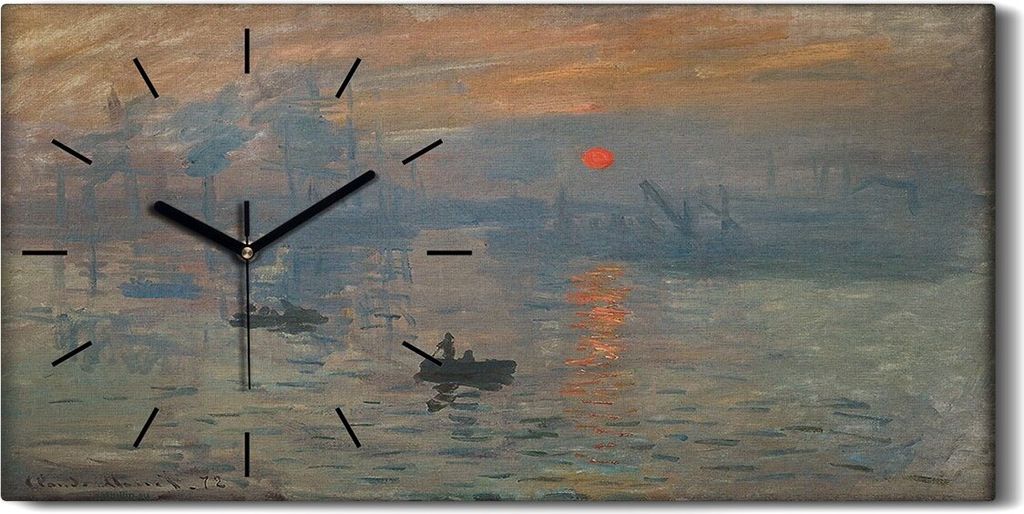 Leinwand Uhr Küche Wohnzimmer Bild 60x30 Impressionismus Sonnenaufgang - schwarze Hände
