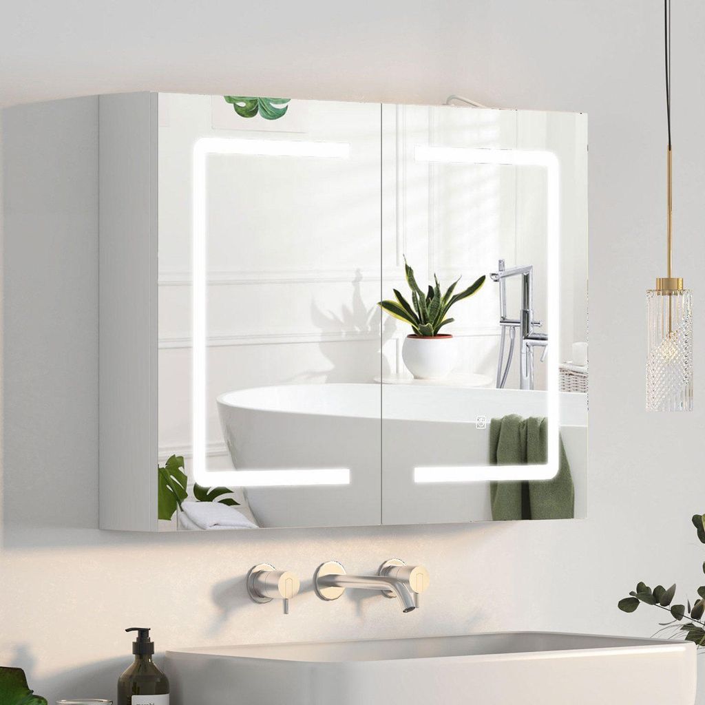 Radelldar Spiegelschrank bad mit beleuchtung, Anti-fog,Badschrank hängend,Weiß