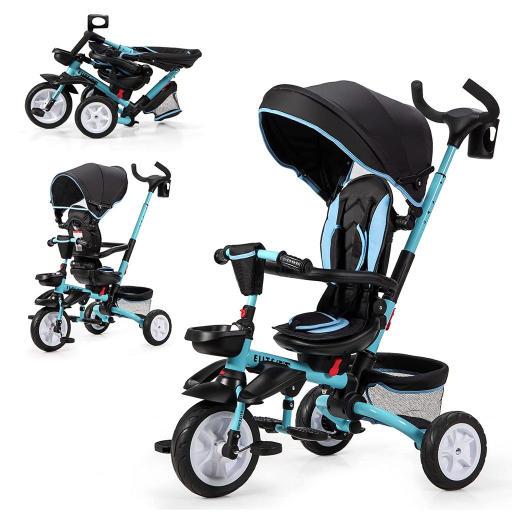 4in1 Dreirad Kinderdreirad Kinder Lenkstange Dach Fahrrad Baby Kinderwagen 
