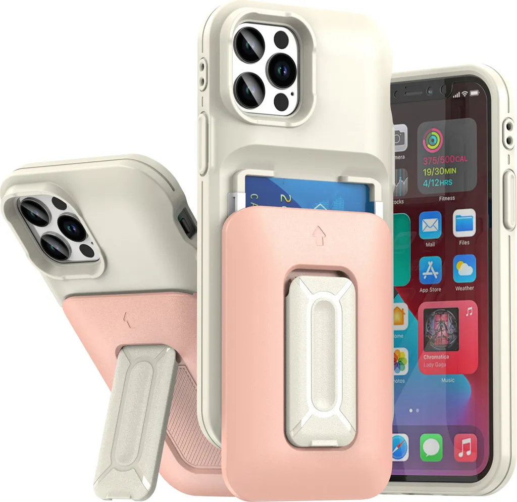 Cover Portafoglio iPhone 12 Rosa | Custodia con Supporto e Slot Carte