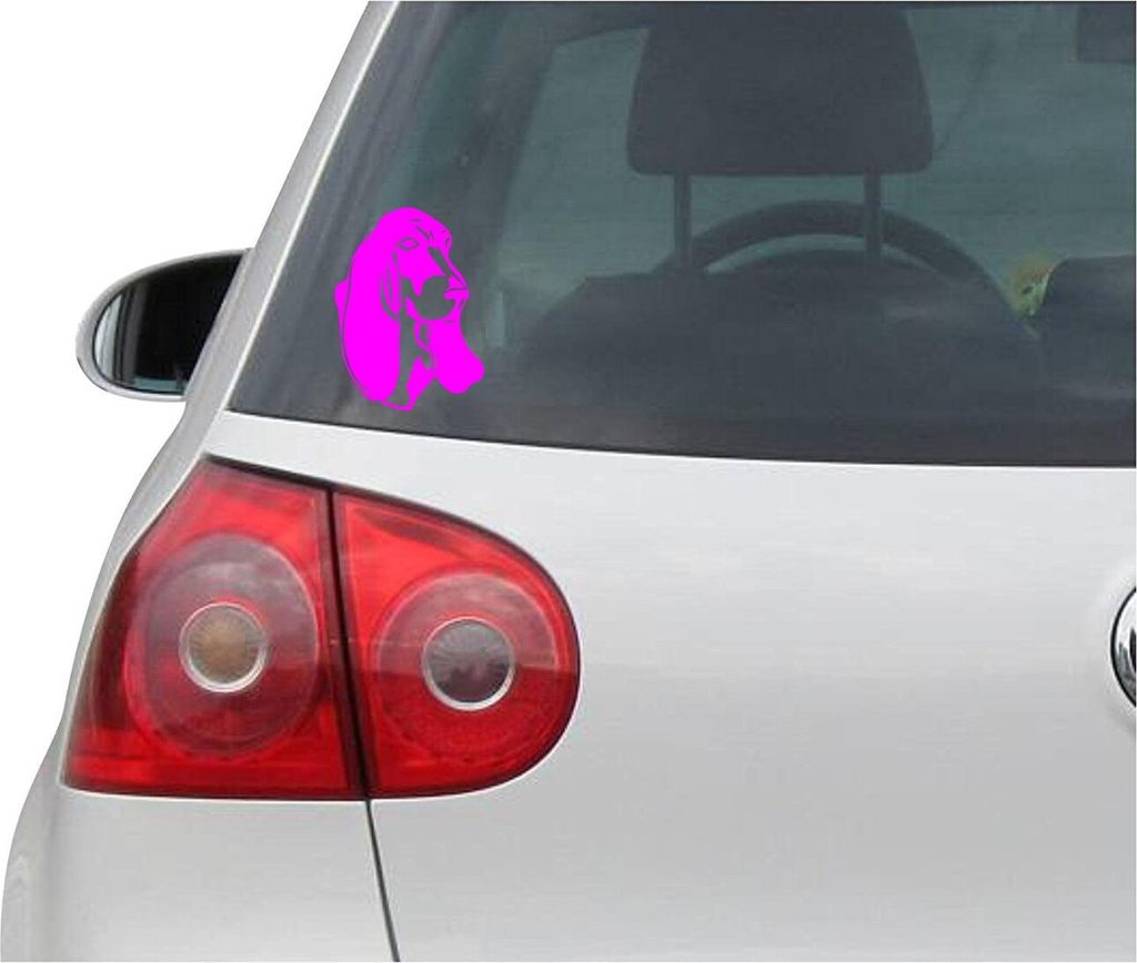 Aufkleber / Autoaufkleber - JDM - Die cut - BASSET Hund HEAD - Hund - Folie Auto Decal Sticker - pink - 101mm x139mm